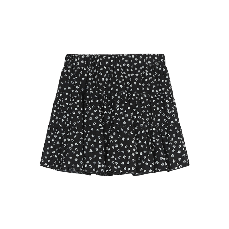 Original fabric floral skirt for women summer high waist A-line skirt sweet style cake skirt short skirt black skirt