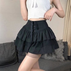 批发晨领后腰全松紧夏季新款学院风暗黑系高腰修身显瘦收腰辣妹蓬蓬裙