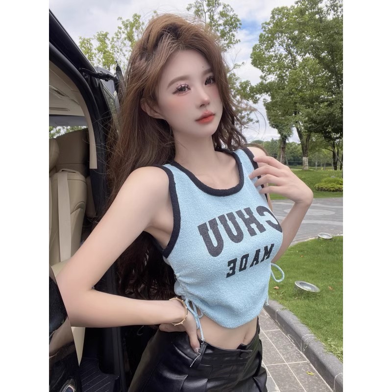 Already shipped Letter Vest Women's Summer Hot Girl Short Navel Exposed Design Slimming Chic Sleeveless Camisole Top