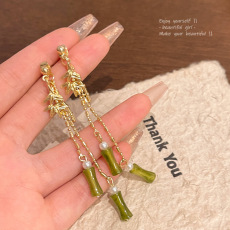 批发新中式中古风长款流苏竹节耳环女S925银针一款两戴树叶耳钉耳<b class='q'>饰品</b>