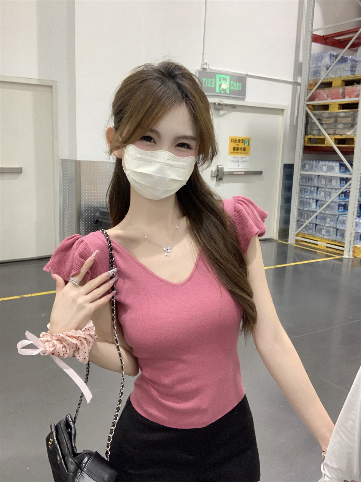 實拍 夏季韓版修身純欲v領飛飛袖顯瘦甜美6羊毛針織短袖上衣