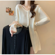 批发实拍大码中<b class='q'>长款</b>冰丝防晒罩衫女夏季胖MM慵懒风开叉<b class='q'>针织</b>衫百搭上衣