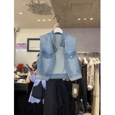 批发2026夏装新款立领无袖宽松<b class='q'>牛仔</b>马甲外套港风外穿蓝色背心韩上衣女