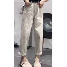 批发~大码弹力白色直筒<b class='q'>牛仔</b>裤女春夏薄款胖MM高腰宽松九分老爹<b class='q'>哈伦</b>裤