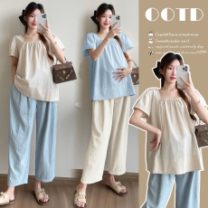 批发<b class='q'>实拍</b>+视频2026夏款<b class='q'>孕妇装</b>韩版纯色宽松型方领短袖<b class='q'>孕妇</b><b class='q'>上衣</b>