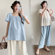 批发<b class='q'>实拍</b>+视频2026夏新款<b class='q'>孕妇装</b>韩版纯色宽松型方领短袖<b class='q'>孕妇</b><b class='q'>上衣</b>