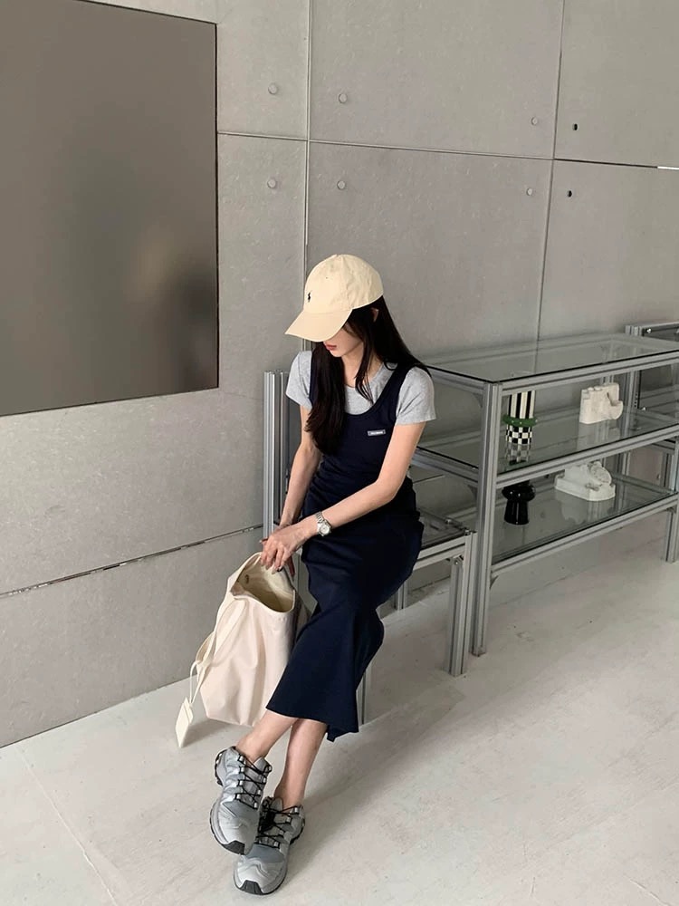 Lin Qianru's new fake two-piece summer temperament slimming waist design small skirt