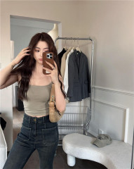 Effect Threaded small square collar one-cup vest for women, slim-fitting inner wear and outer wear, slimming girl's bottoming top