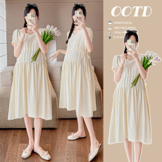 批发实拍#孕妇夏装<b class='q'>连衣裙</b>2026新款法式系甜美V领茶歇裙夏季A字裙