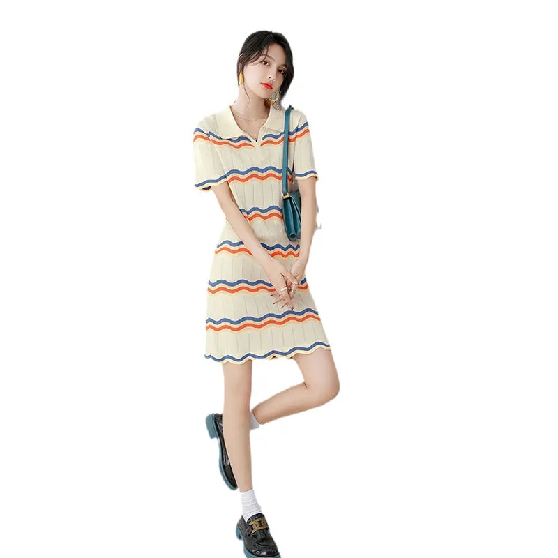 Tmall quality striped Polo dress summer knitted ice silk 2024 new summer design niche