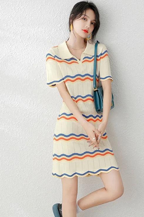 Tmall quality striped Polo dress summer knitted ice silk 2024 new summer design niche