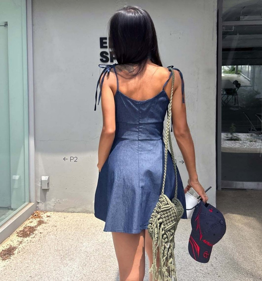 Pure lust style denim waist slimming suspender dress short skirt three colors