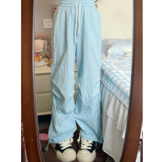 批发多巴胺速干休闲运动女夏季薄款韩版高腰宽松显瘦直筒裤