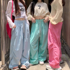 批发多巴胺速干休闲<b class='q'>运动</b>女夏季薄款韩版高腰宽松显瘦直筒裤