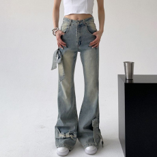 批发2024夏季新款立体蝴蝶装<b class='q'>饰品</b>牛仔裤女韩系<b class='q'>修身</b>显瘦款微喇裤女装