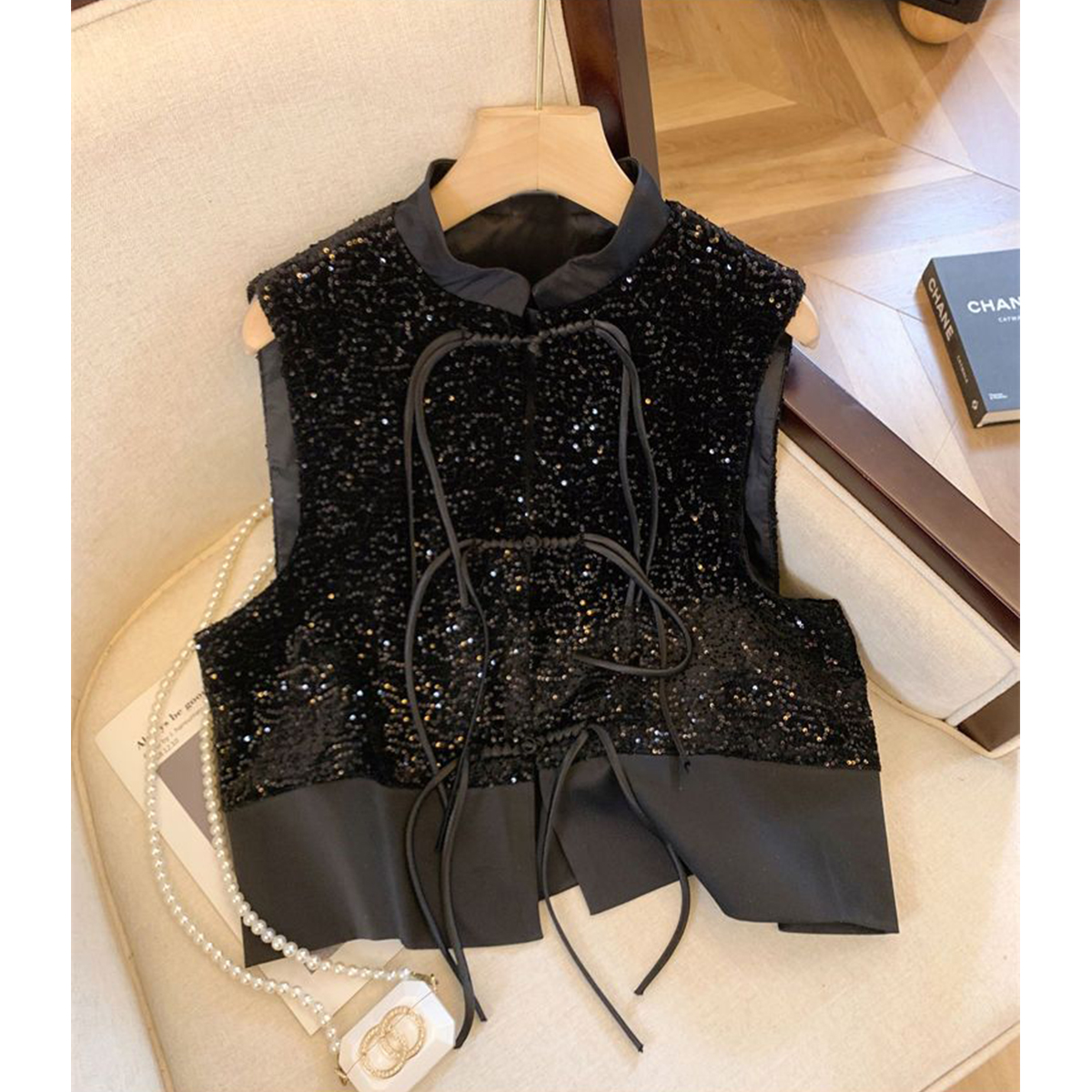 Quality Inspection Official Picture Summer New Style National Style Heavy Industry Disc Button Sequined Vest Light Luxurious and Western Style Sleeveless Vest Jacket Women's Clothing