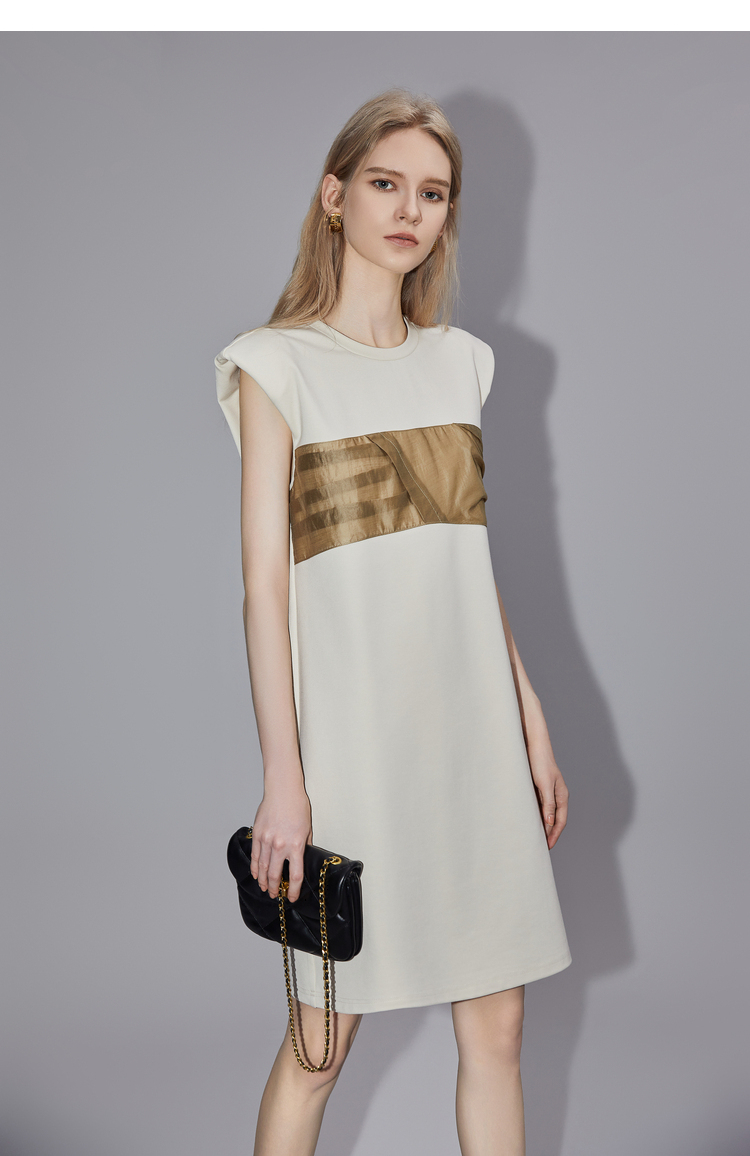 现货时尚无袖拼色连衣裙女2024夏装新款高端精致女神范气质裙子