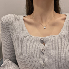 批发韩国东大门新款锆石方钻钛钢项链女简约气质时尚潮网红同款锁骨链