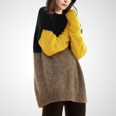 批发撞色慵懒风毛衣女<b class='q'>春</b>秋新款宽松显瘦针织衫女2026新款<b class='q'>春</b>秋长袖上衣