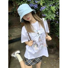 批发现货实拍实价~夏季甜酷少女蝴蝶结芭蕾鞋字母印花<b class='q'>短袖</b>宽松T恤上衣