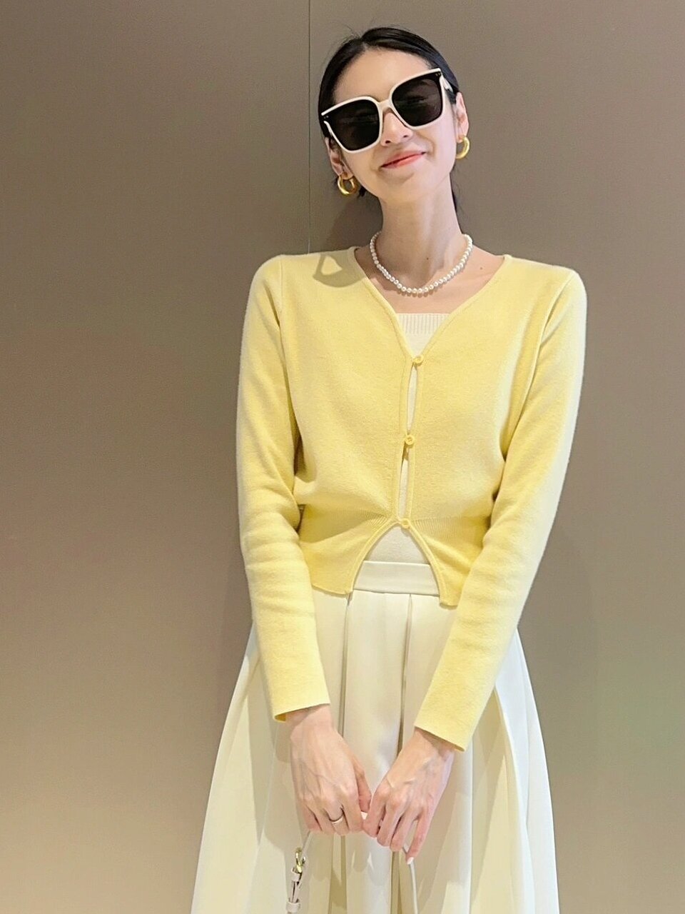 Creamy yellow knitted cardigan for women 2024 early spring new slim fit versatile thin simple short sweater jacket