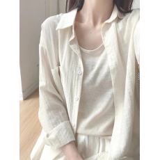 批发法式杏色薄款防晒衣长袖衬衫女夏装新款宽松显瘦衬衣叠穿上衣外套