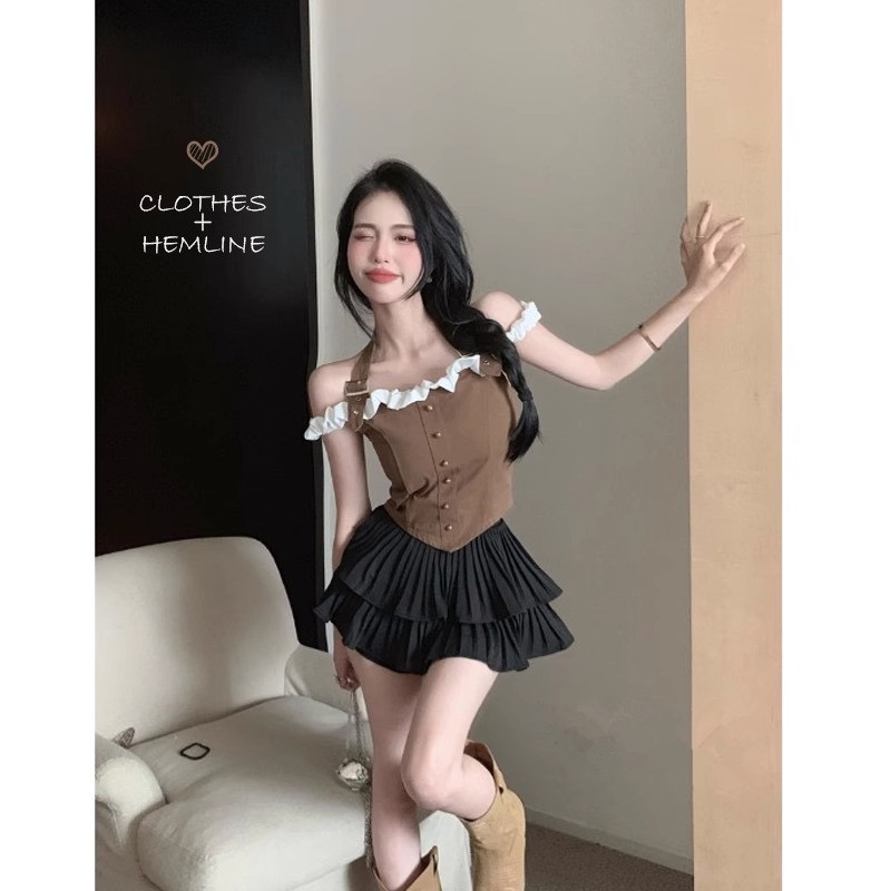 One-shoulder halter-neck halter top for women with niche design for summer pure sexy hotties sexy short work shirt