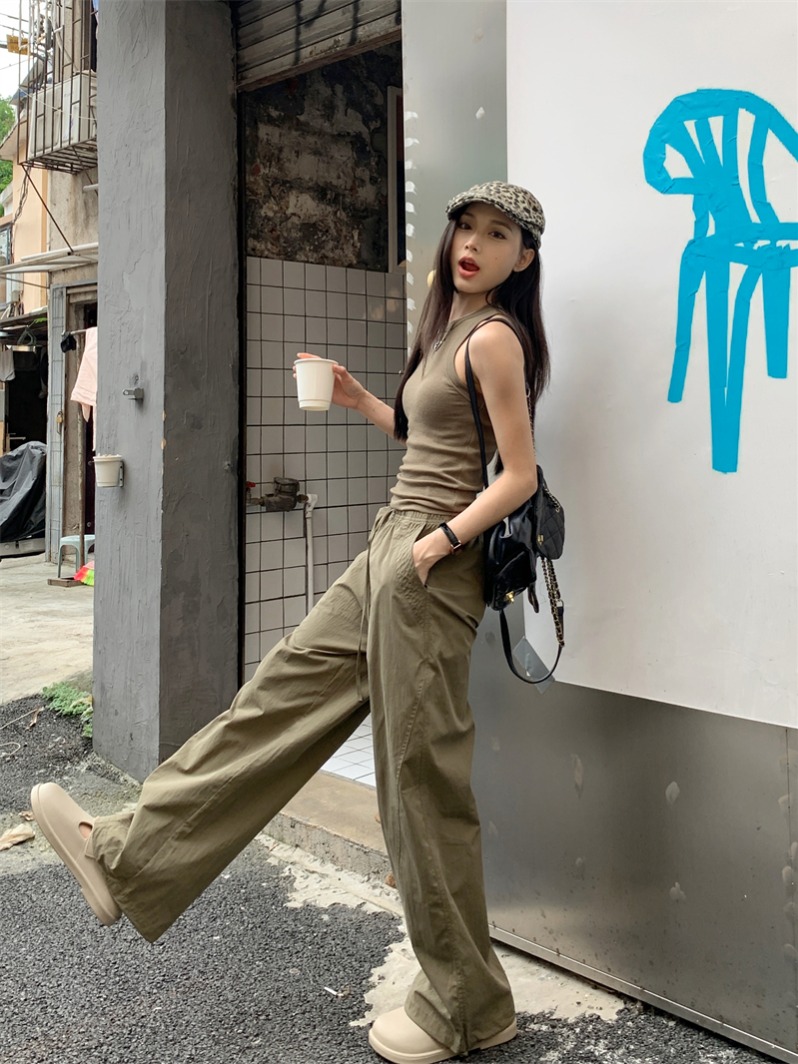 2024 new summer wide-leg pants trousers European and American street hot girl workwear drape loose casual pants for women