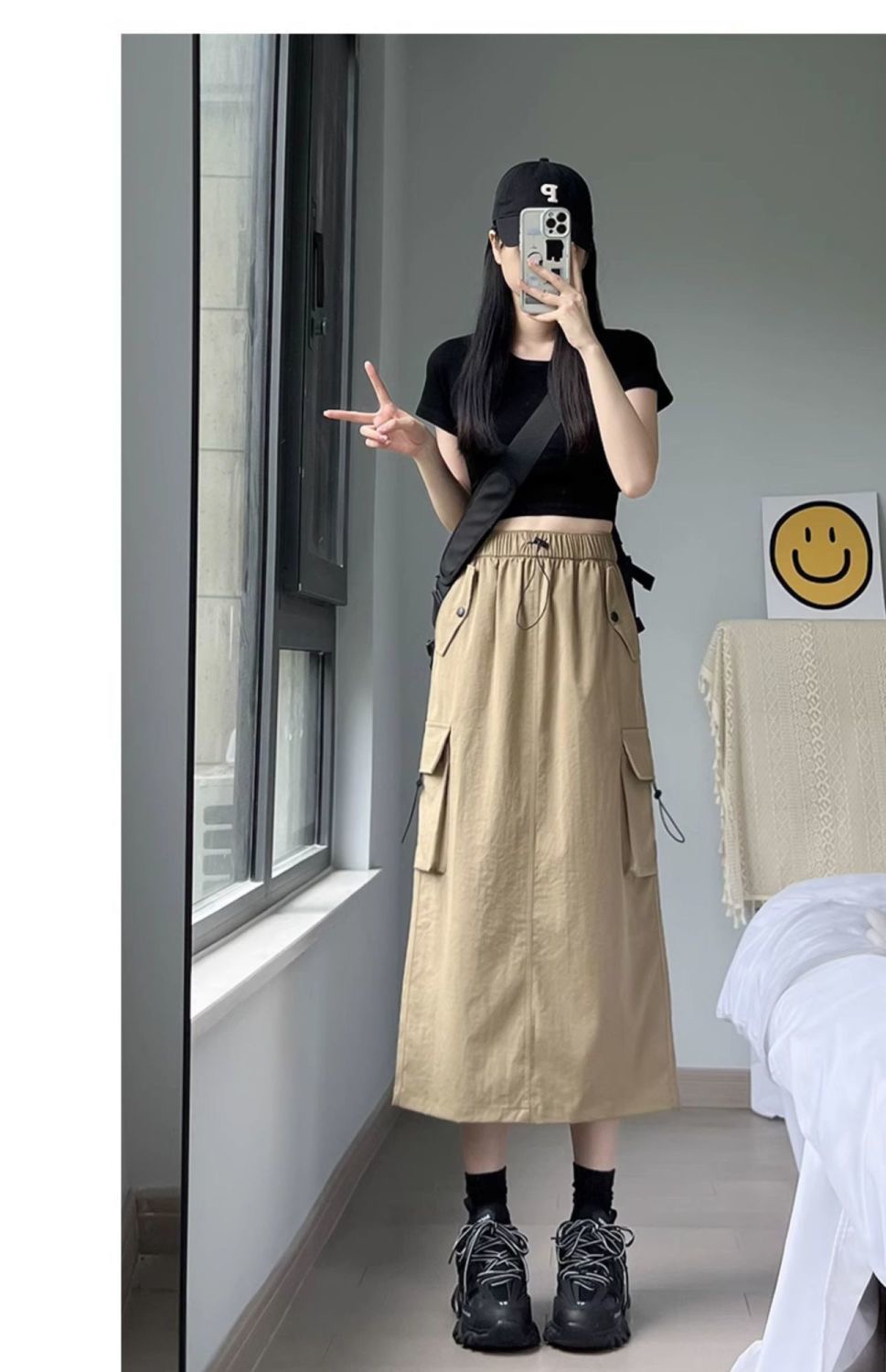 Broken card fabric American retro workwear skirt for women thin high-waisted A-line slim mid-length gray skirt