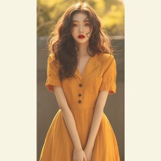 批发今年流行漂亮法式那不勒斯裙气质超好看高端精致黄色<b class='q'>衬衫</b><b class='q'>连衣裙</b>夏