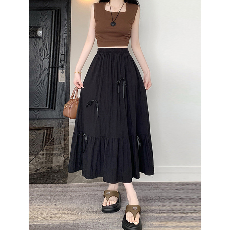 Tmall quality summer new bow skirt women's A-line long skirt