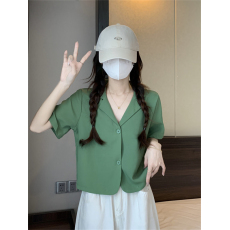 批发实价实拍 夏季新款韩版设计感翻领气质时尚短款小西服上衣衬衫