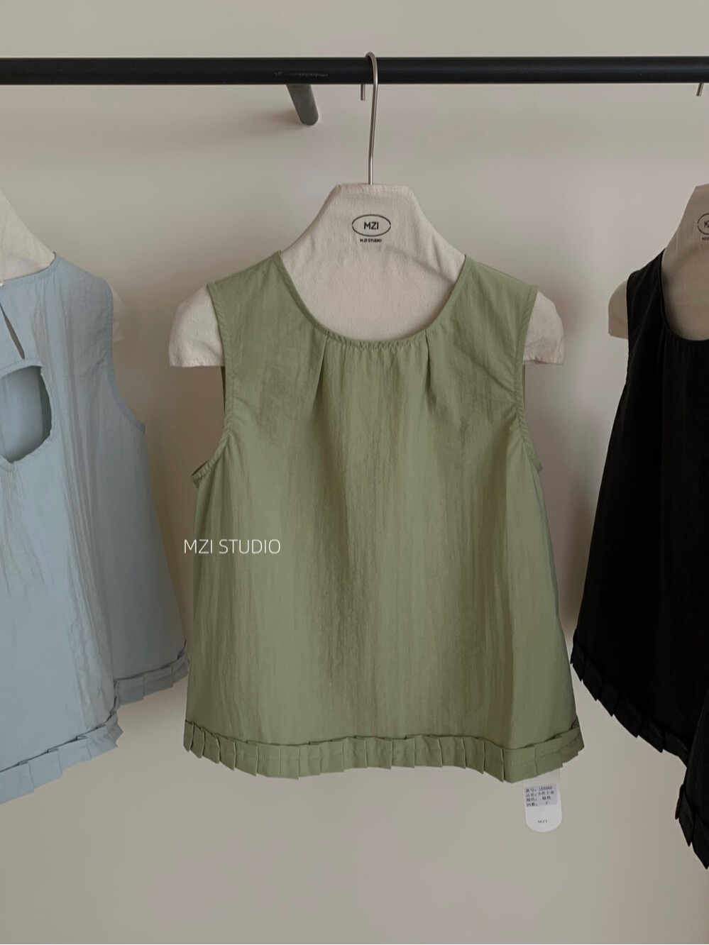 Japanese age-reducing back hollow design sleeveless French solid color hem pleated chic small women's vest