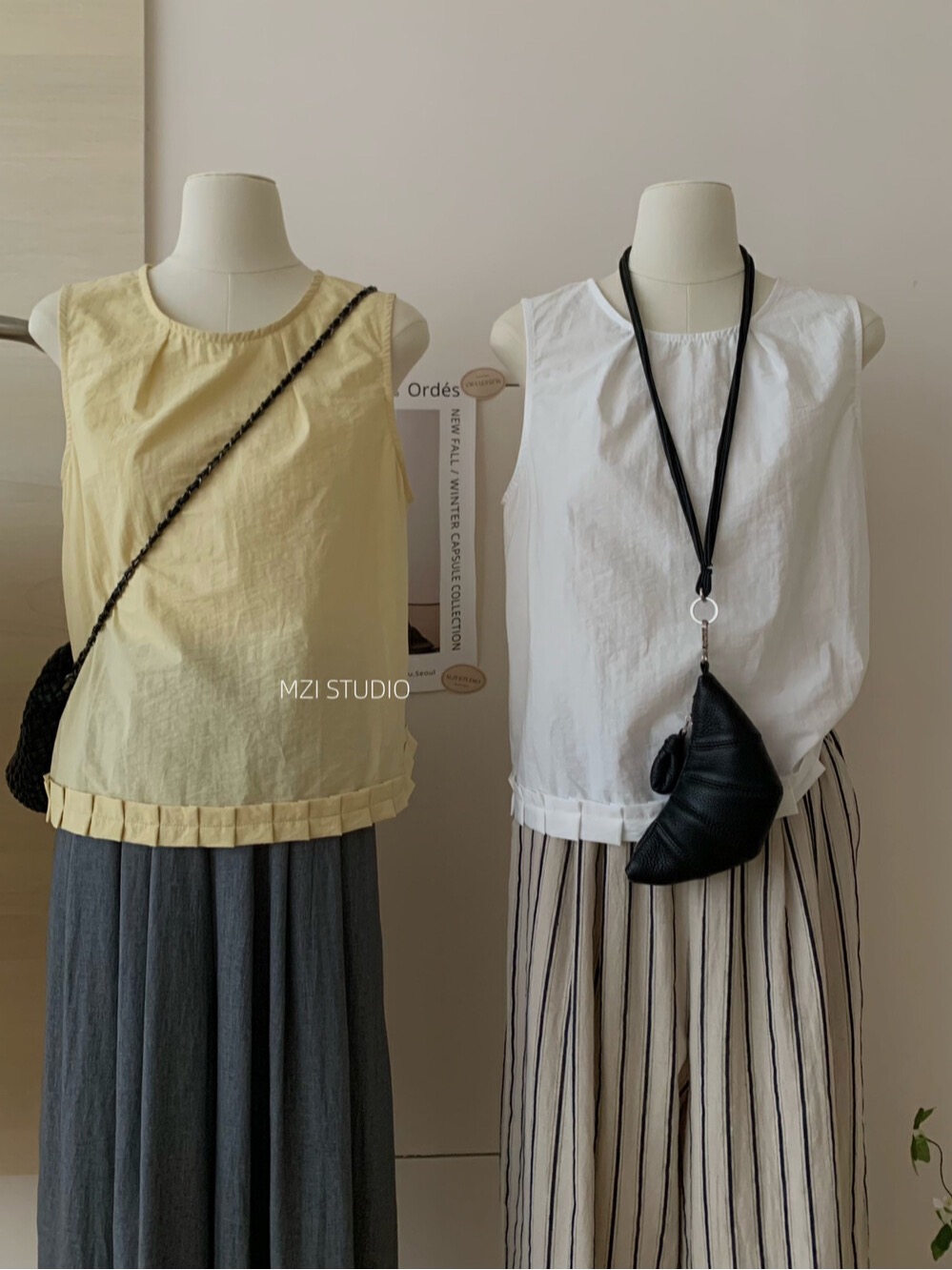 Japanese age-reducing back hollow design sleeveless French solid color hem pleated chic small women's vest