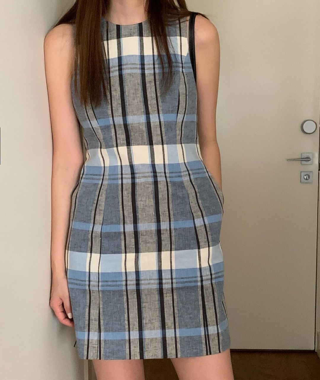 Plaid slim fit sleeveless dress