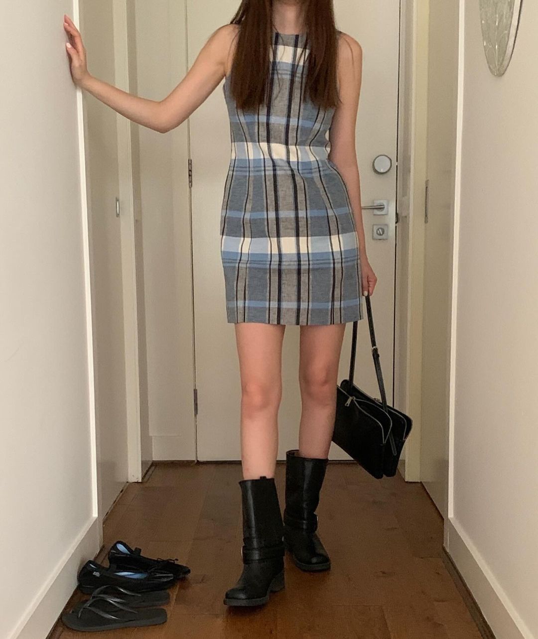 Plaid slim fit sleeveless dress