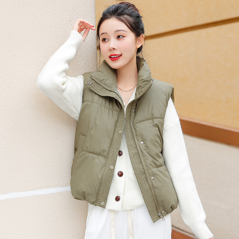 2024 winter loose and versatile sleeveless simple casual cotton clothing new Korean style foreign style short stand collar cotton clothing vest