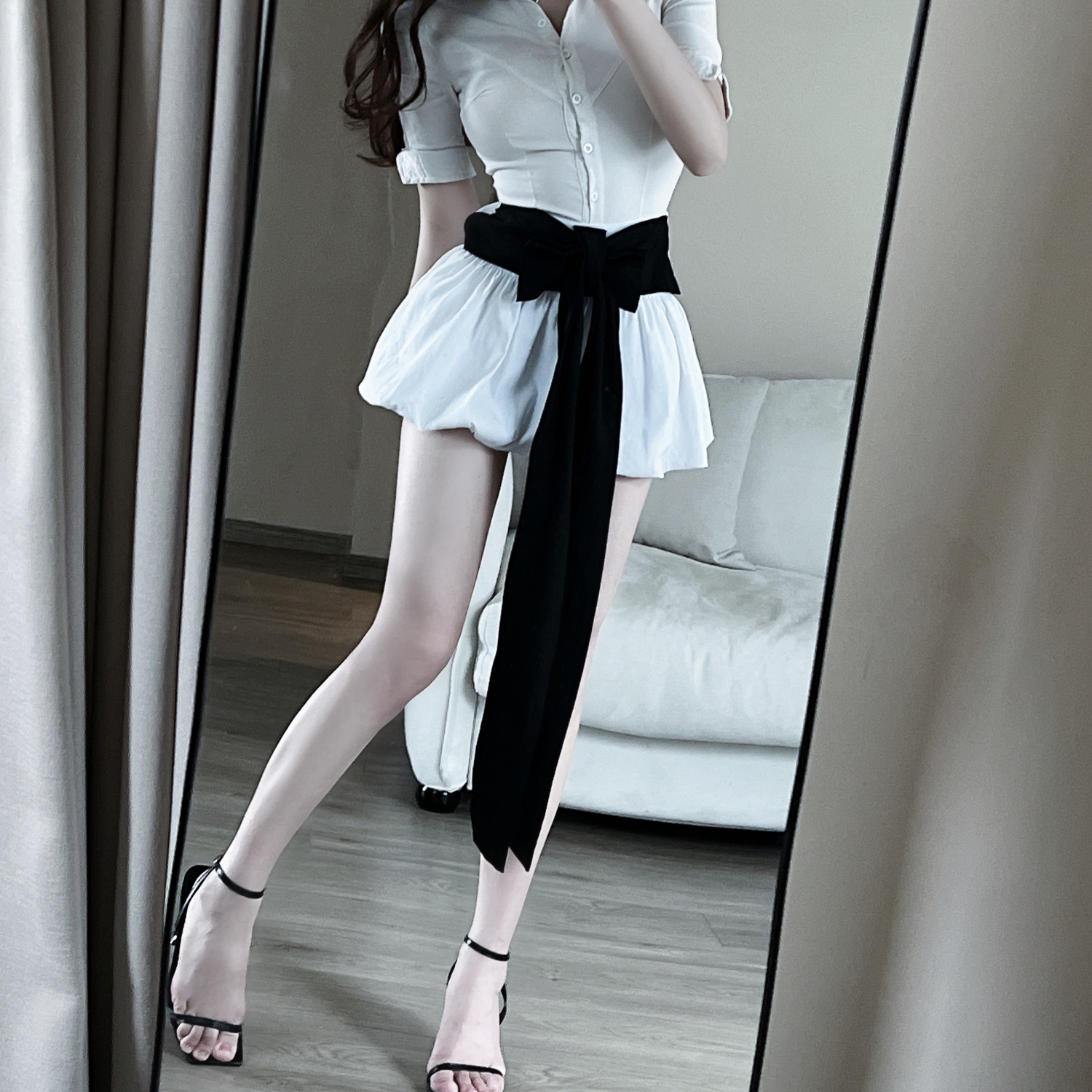 Actual shot ~ 2024 new summer fashion design white bow skirt slim waist skirt for women