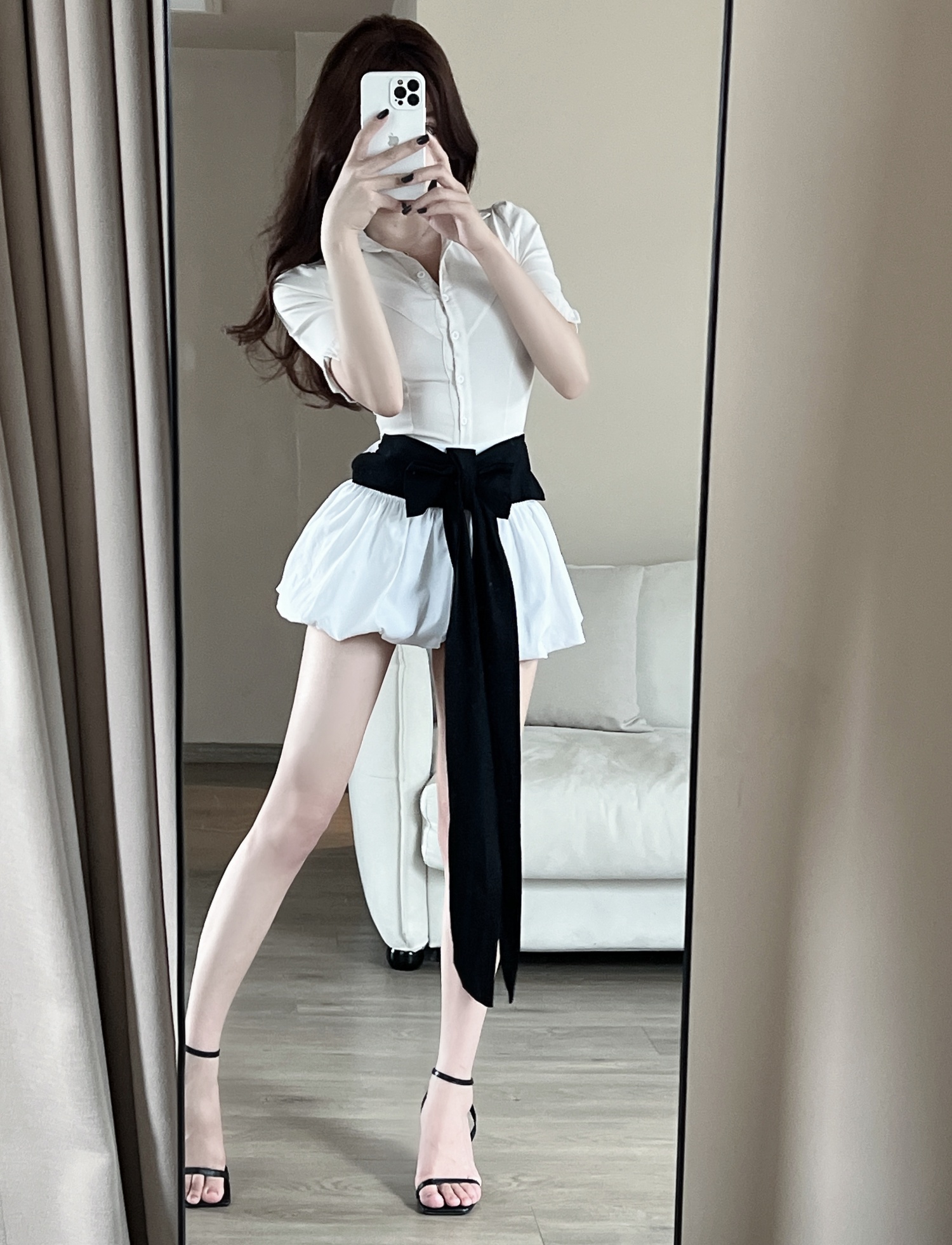 Actual shot ~ 2024 new summer fashion design white bow skirt slim waist skirt for women