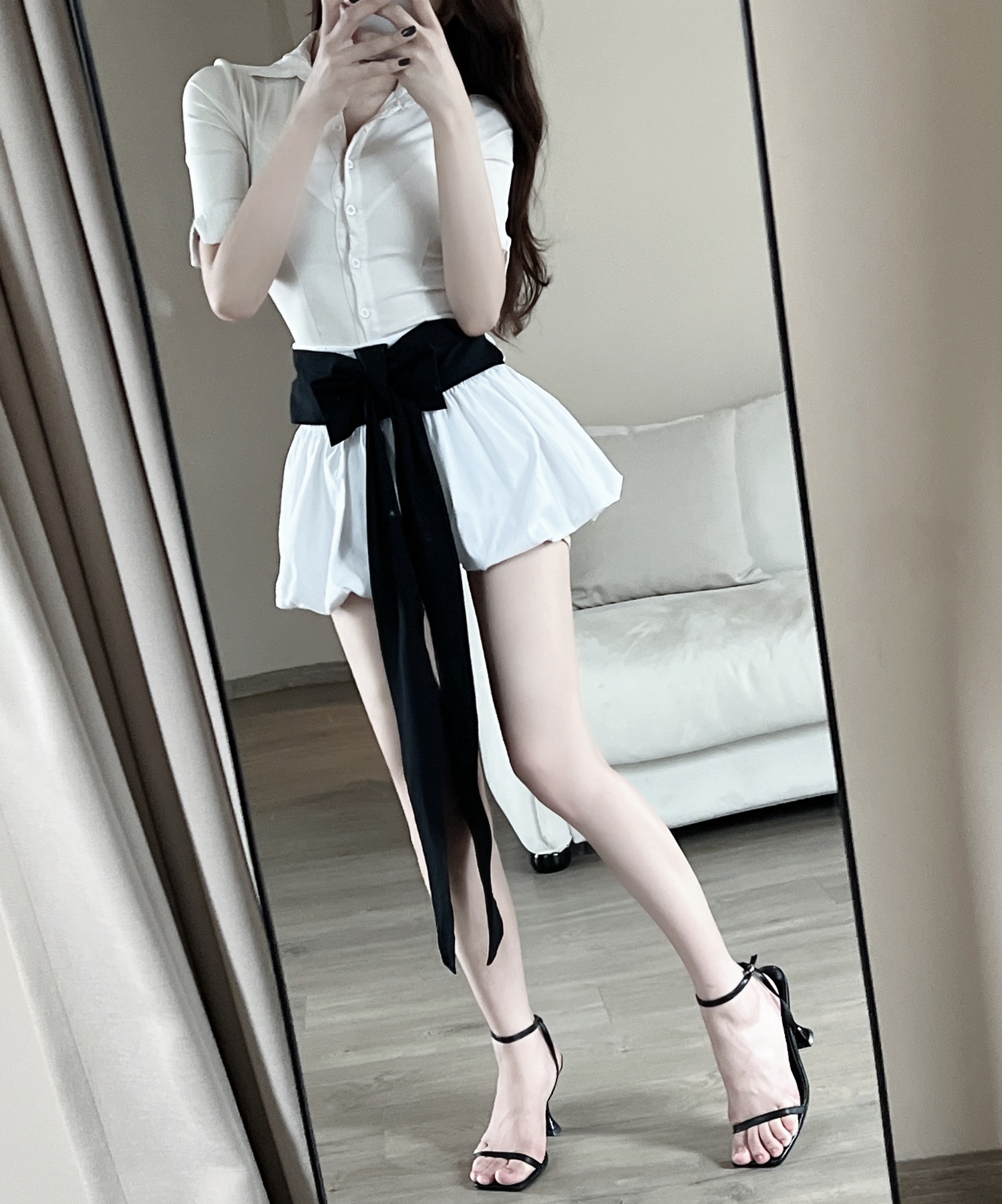 Actual shot ~ 2024 new summer fashion design white bow skirt slim waist skirt for women