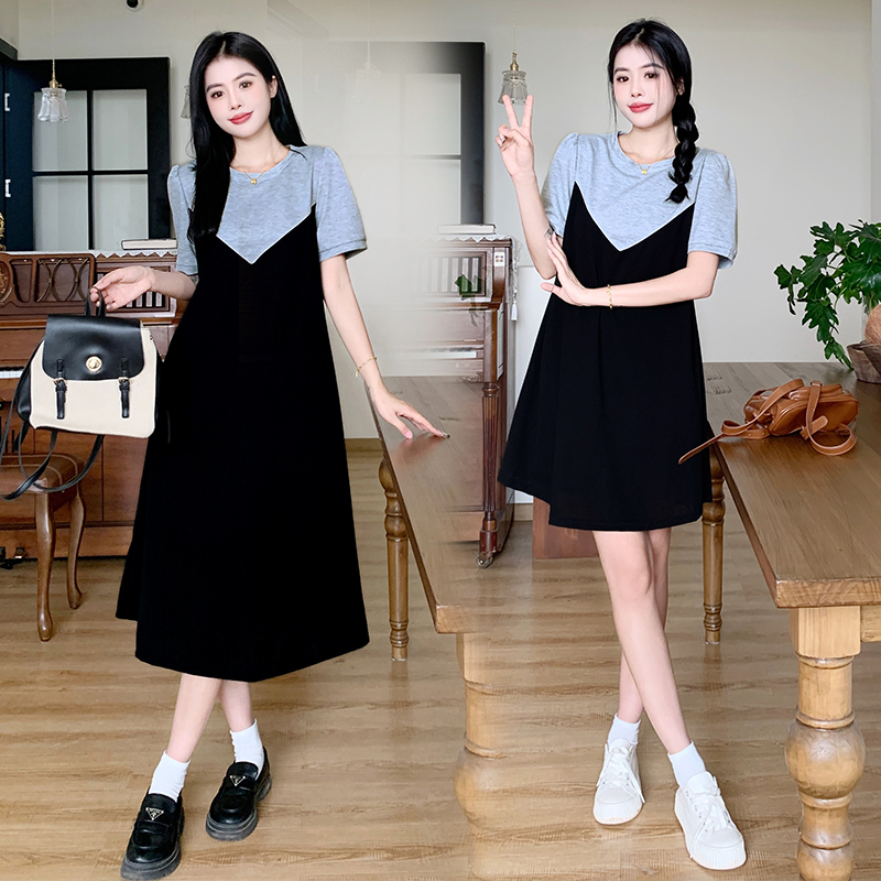 Real shot of new summer fake two-piece temperament large size slim loose dress Korean style casual skirt