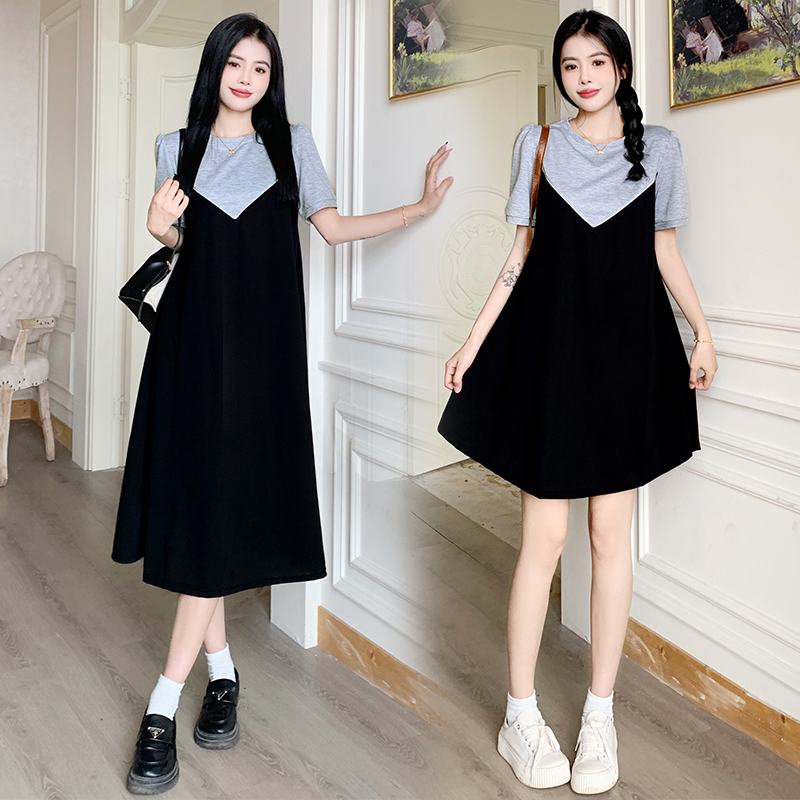 Real shot of new summer fake two-piece temperament large size slim loose dress Korean style casual skirt