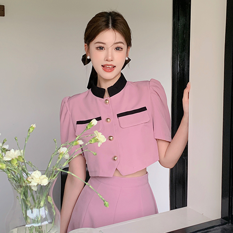 Real shot 2024 new pure desire French style small fragrance suit long skirt high-end pink casual two-piece set for women