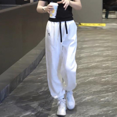 批发夏季新款女士小众白色<b class='q'>高腰</b>显瘦束脚裤休闲运动减龄百搭裤子