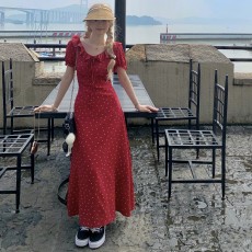 批发大码韩版气质显瘦淑女印花<b class='q'>连衣裙</b>夏2026新款高档荷叶边<b class='q'>泡泡袖</b>长裙