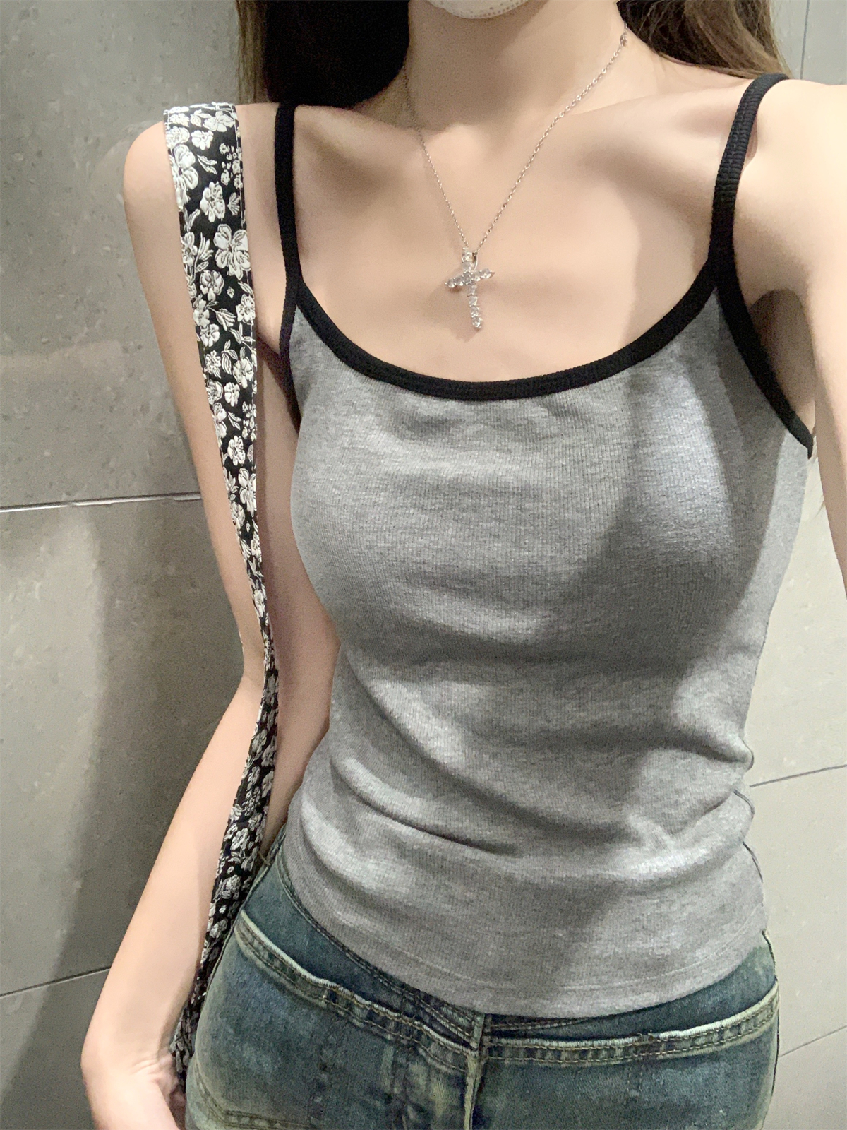 實拍 夏季韓版修身純欲撞色帶胸墊顯瘦百搭吊帶內搭背心上衣