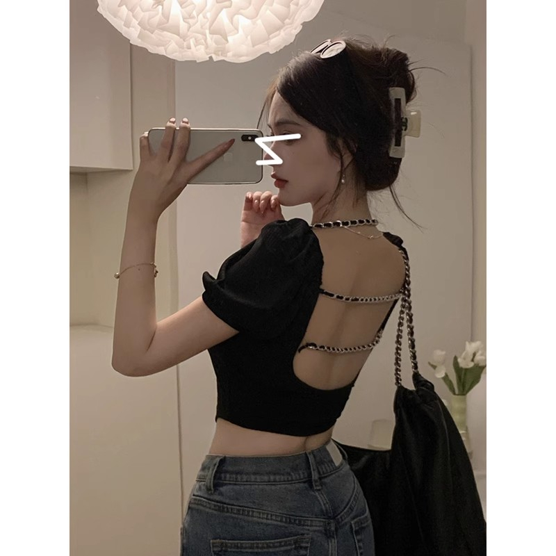 Modal rayon, fashionable and super popular Korean version, new style, sexy girl, halter neck style, summer short-sleeved T-shirt for women, trendy