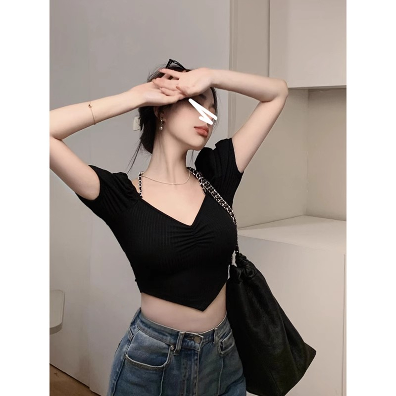 Modal rayon, fashionable and super popular Korean version, new style, sexy girl, halter neck style, summer short-sleeved T-shirt for women, trendy