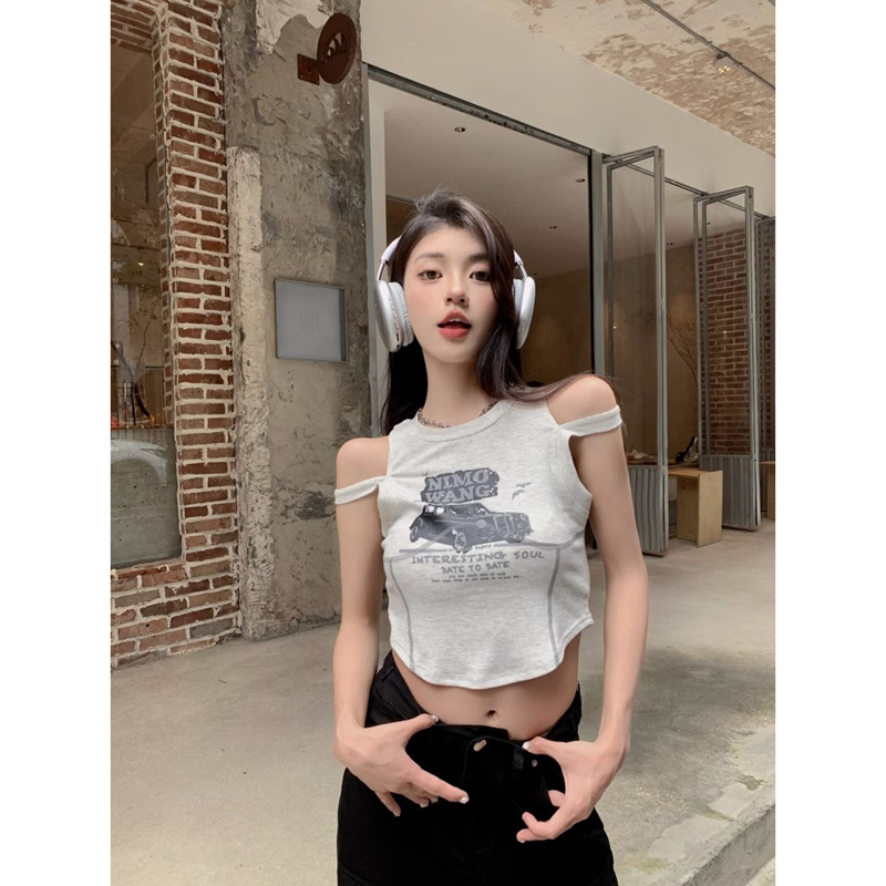 40 count cotton thread fashion super hot Korean style new American retro printed camisole summer hot girl top