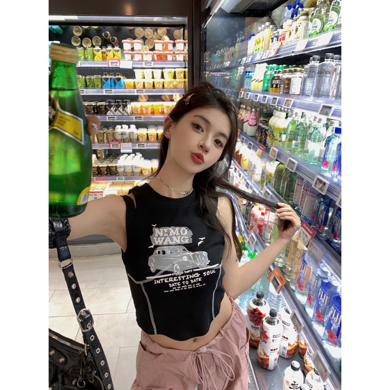 40 count cotton thread fashion super hot Korean style new American retro printed camisole summer hot girl top